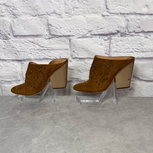 BCBGeneration Carmen Brown Laser Cut Faux Suede Mules - Picture 2 of 6